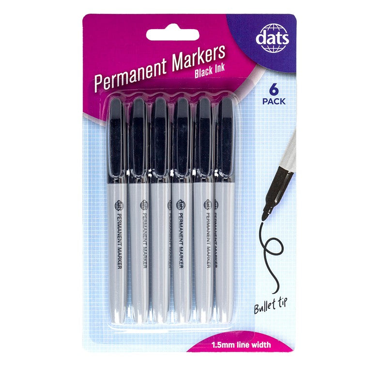 Permanent Markers, Black, 6pk