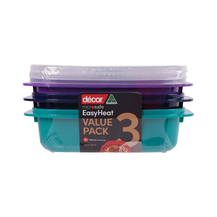 Décor Microsafe Containers, 900ml, 3pk