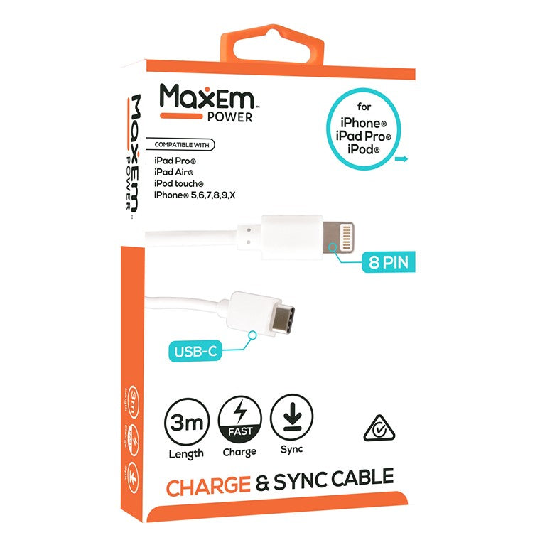 Maxem Cable USB-C to Lightning, 3m