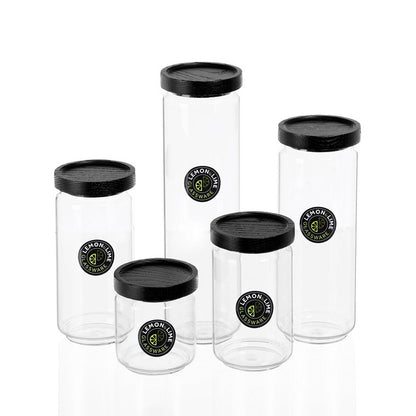 L&L Glass Canister w/ Black Wooden Lid 1.4L