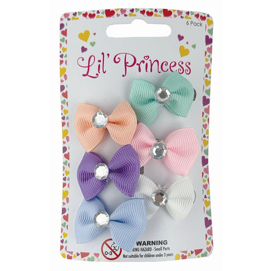 Little Princess Hair Clip, Mini Bows, 6pk