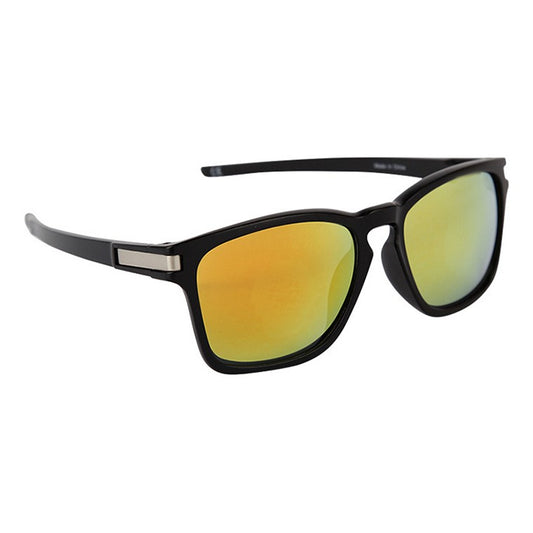 Plastic Square Sunglasses, Black w/ Mirror Lens