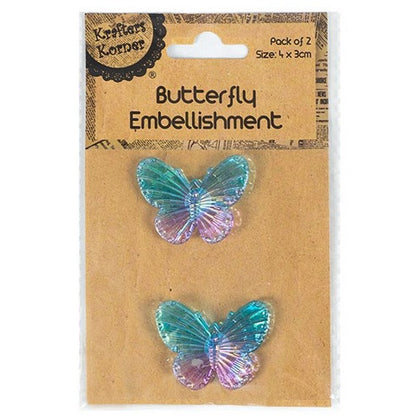 Butterfly Embellishments, 2pk, 6 Asstd Colours