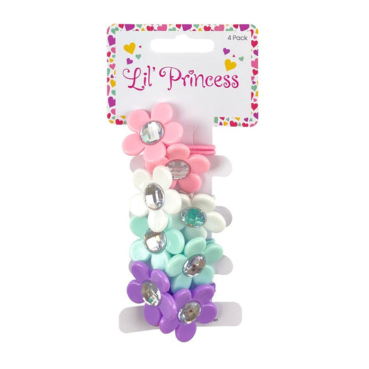 Little Princess Hair Elastic, Pastel Flower, 4pk