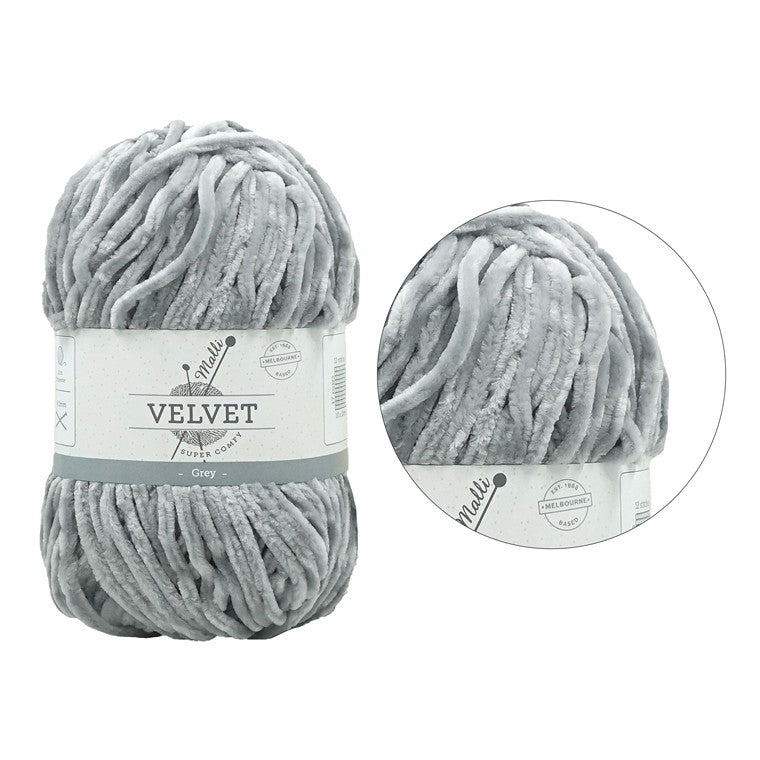 Velvet Solid Yarn, Grey, 100gm