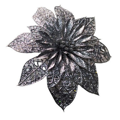 Glitter Poinsettia Flower w/ Clip, Asstd, 13cm