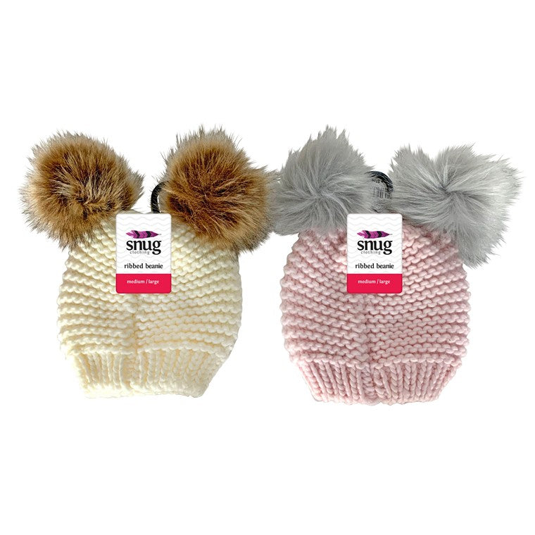 Kids Beanie w/ Double Pom Pom, 2 Asstd Colours