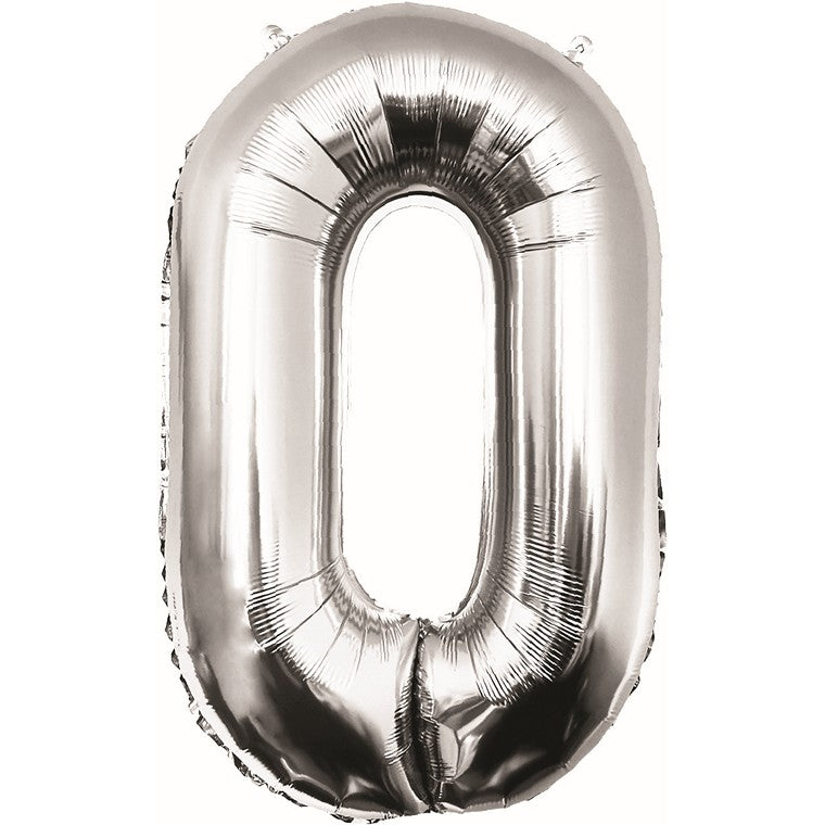 Number Foil Balloon, Silver, 0