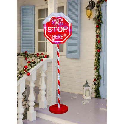 LED Santa Stop Here Sign