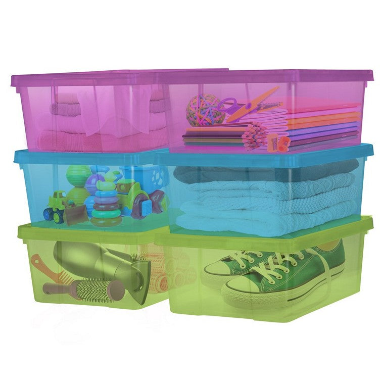 Storage Box, 10L, Coloured, 6pk