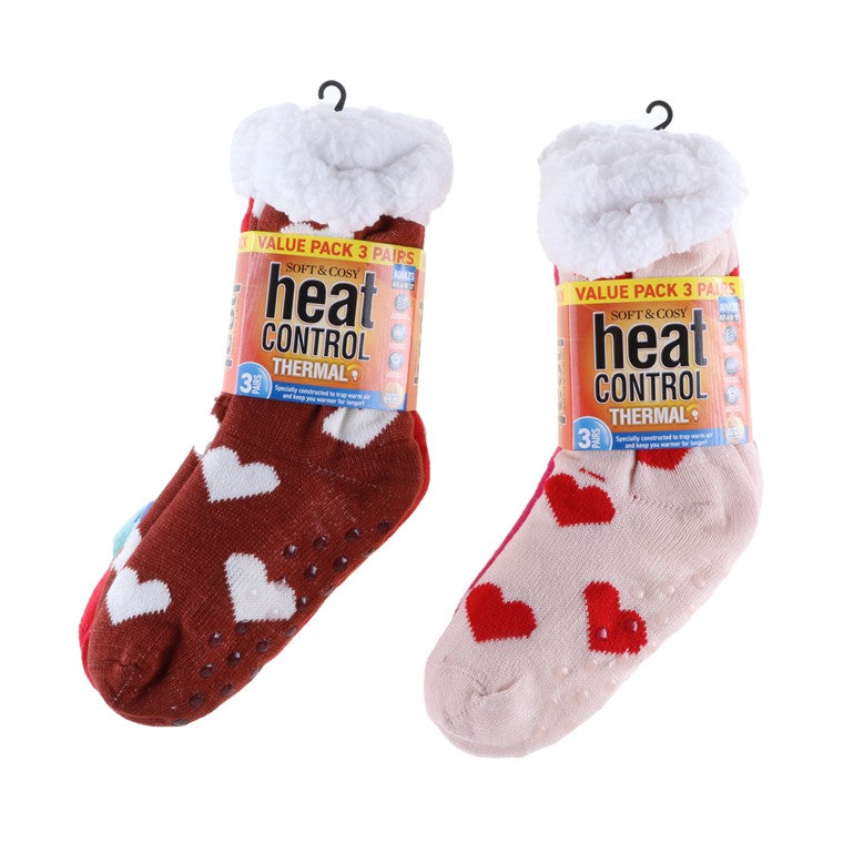 Heat Control Bed Socks Hearts, 3pk, Asstd Designs