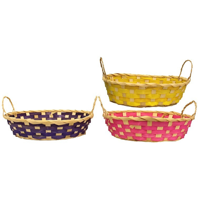 Woven Round Basket w/ Handles, 25cm x 6cm x 12cm, 4 Asstd Colours