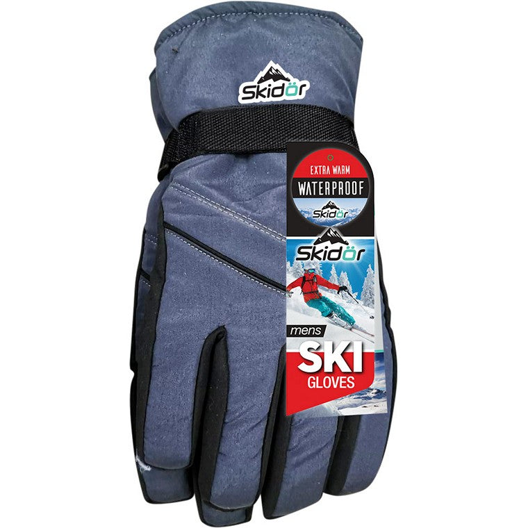 Mens Ski Gloves, Water Resistant, 3 Asstd Colours