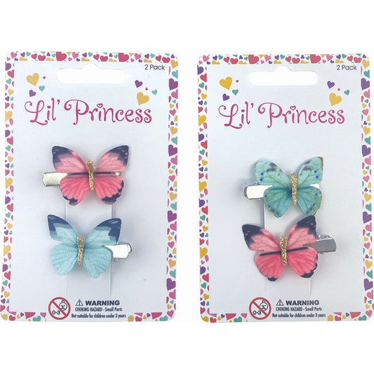 Little Princess  Hair Clip, Butterflies, 2pk