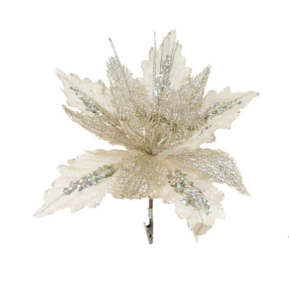 Xmas Clip On poinsettia w/ Sequins, 32cm,