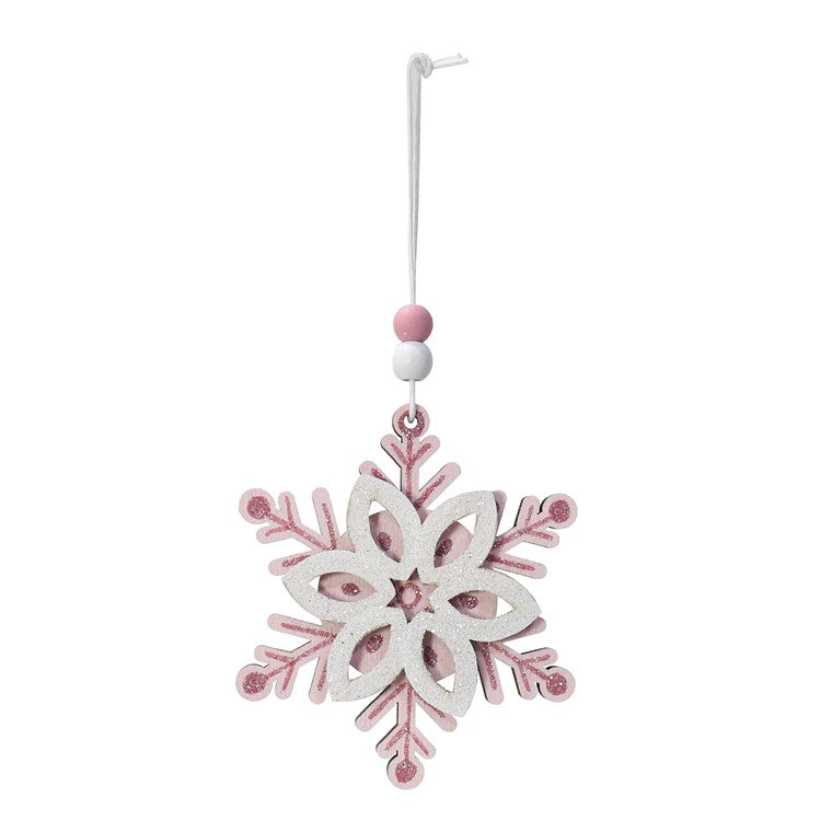 Hanging Snowflake Pink, 9cm, Asstd