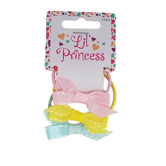 Little Princess Hair Elastics, Bow, 3pk, 2 Asstd Colours