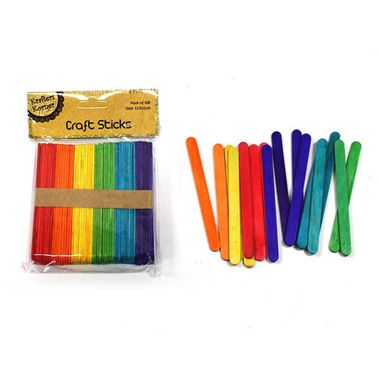 Coloured Craft Sticks, 100pk