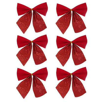 Flocked Glitter Mini Bow, 6pk, Asstd