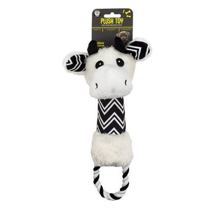 Plush Black and White Dog Toy w/ Rope, 37cm, 3 Asstd Designs