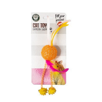 Cat Toy Sponge Ball With Tassels, 3 Asstd Colours