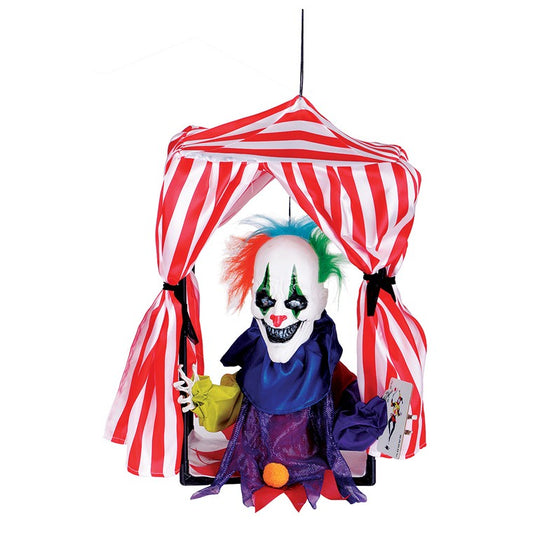 Animated Hanging Clown In A Box, 50cm