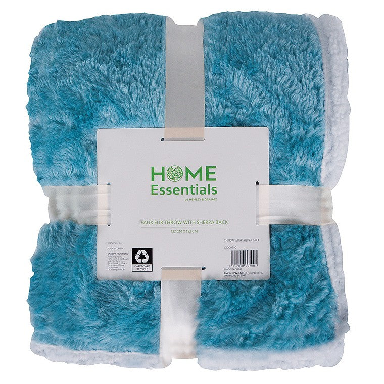 Home Essentials Throw w/ Sherpa Back, 6 Asstd Colours