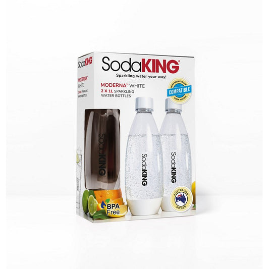 Soda King 1L Moderna Bottles, 2pk, White