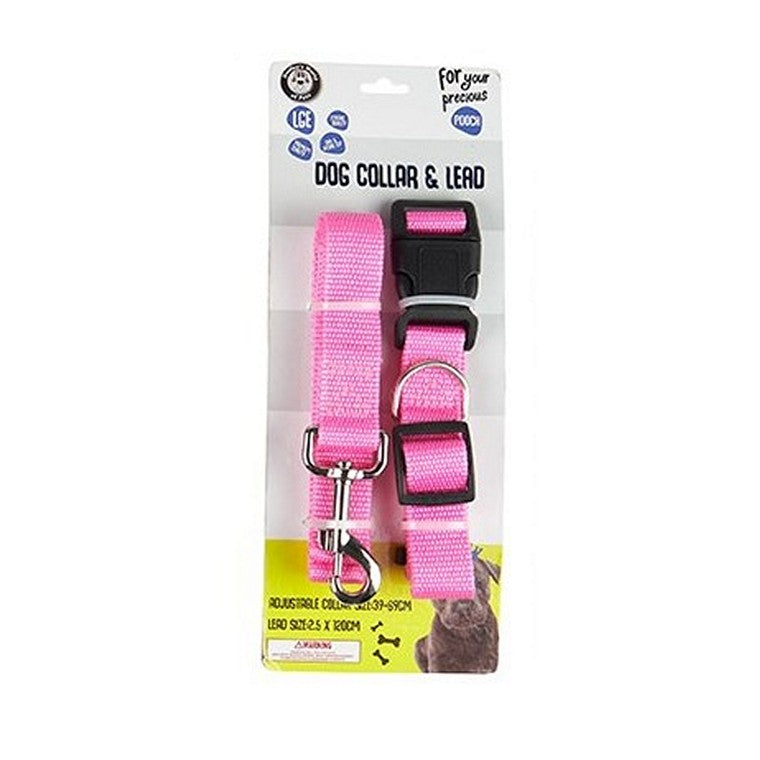 Dog Collar & Lead Set, Large, 4 Asstd Colours