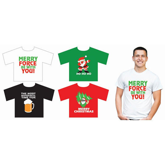 Christmas T-Shirt Mens, 4 Asstd Designs