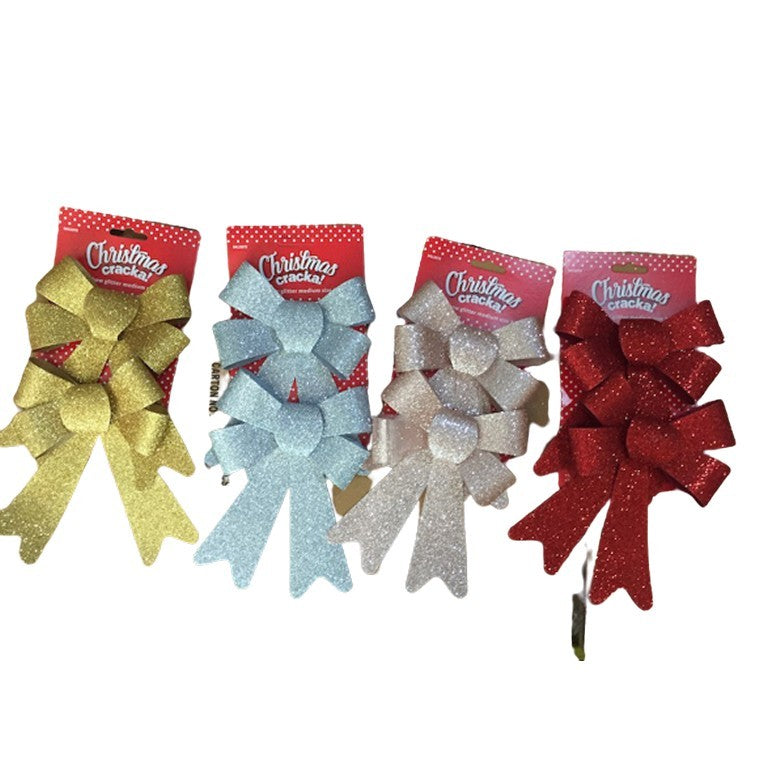 Christmas Bow Glitter Medium 2Pk