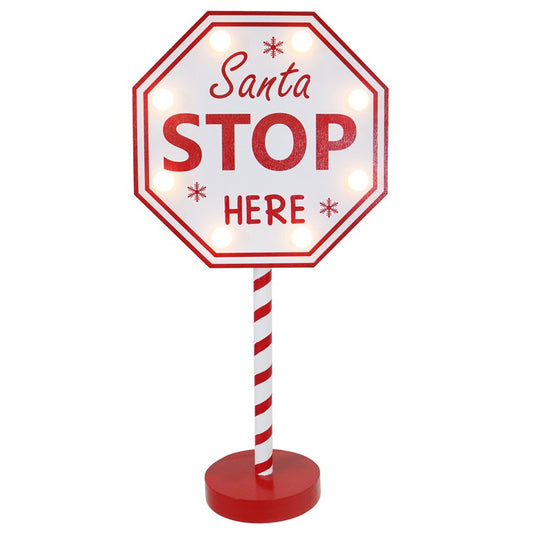 LED Santa Stop Here Signpost, 40cm