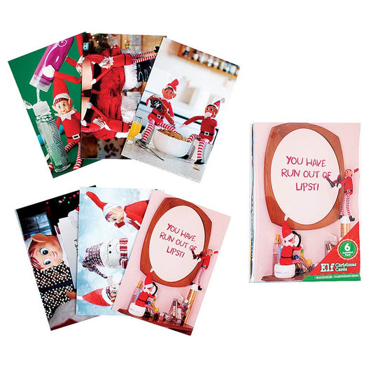 Xmas Elves Cards Photo, 6pk