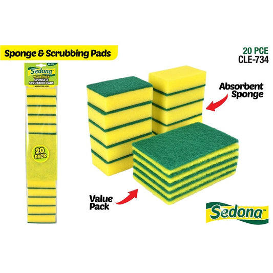 Sedona 2-in-1 Sponge & Scrubbing Pads, 20pk