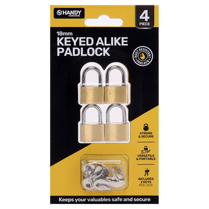 Keyed Alike Padlock, 18mm, 4pk