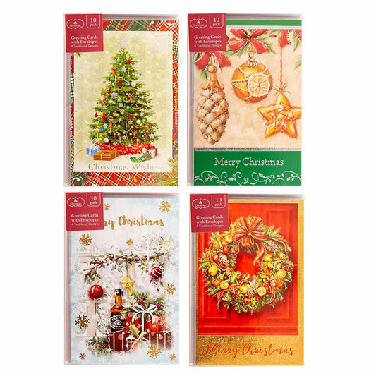 Xmas Cards Foil Embossed Traditional, 10pk