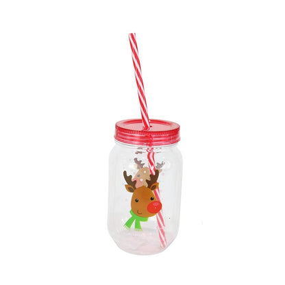 Christmas Screw Top Cup w/ Straw, Asstd