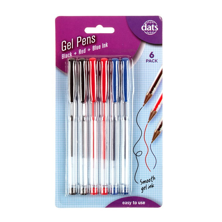 Gel Pens, Mixed, 6pk