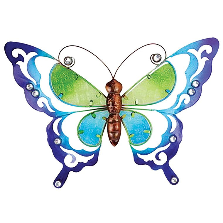 Metal Wall Art, Glass Butterfly, 2 Asstd