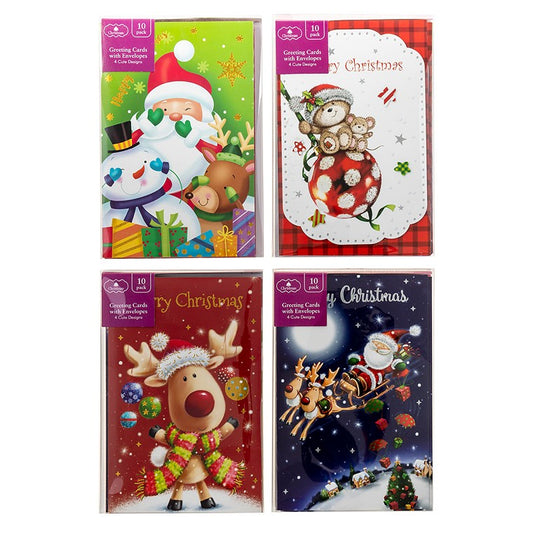 Xmas Cards Foil Embossed Cute, 10pk