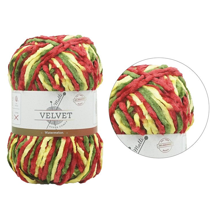 Velvet Multicolour Yarn, Watermelon, 100gm