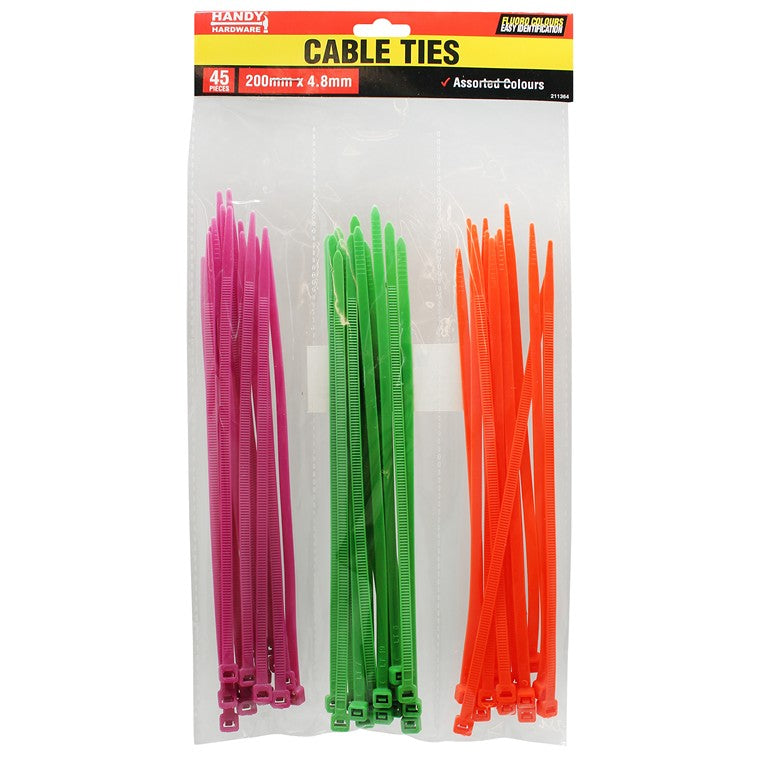 Colour ID Cable Ties, 45pk