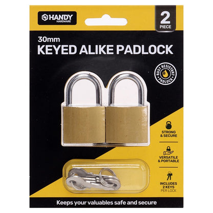 Keyed Alike Padlock, 30mm, 4pk