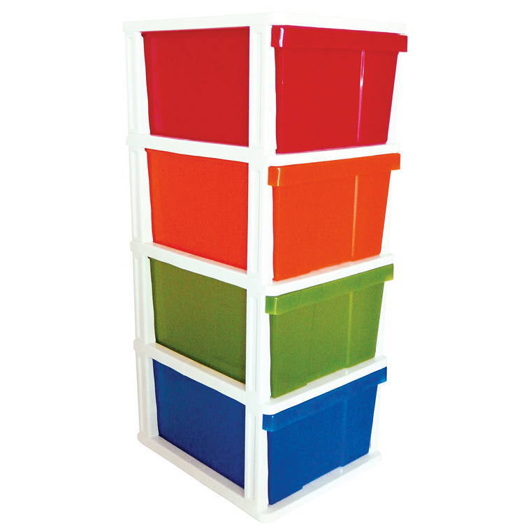 Mega 4 Drawer Plastic Cabinet, Multi Coloured