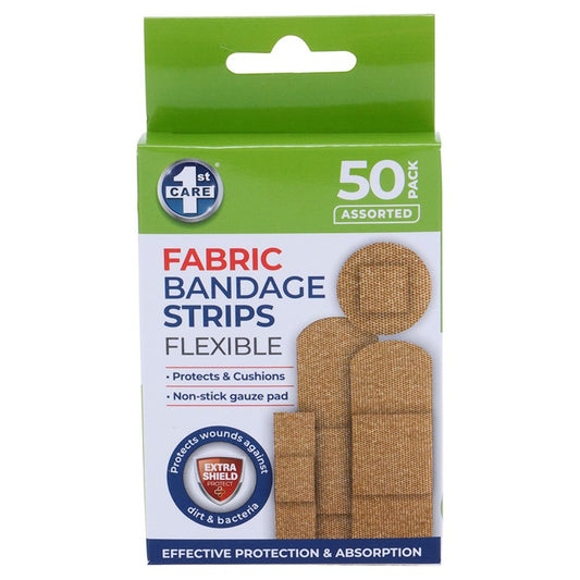 Fabric Bandage Strips, Assorted, 50pk