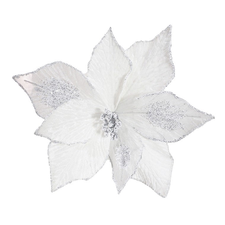 Frozen Pearl Poinsettia Clip, Asstd