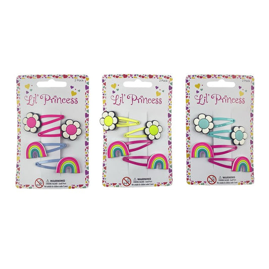 Little Princess Snap Clips, Rainbow and Flowers, 4pk