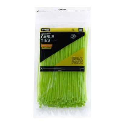 Fluro Cable Ties, 200pc, Asstd