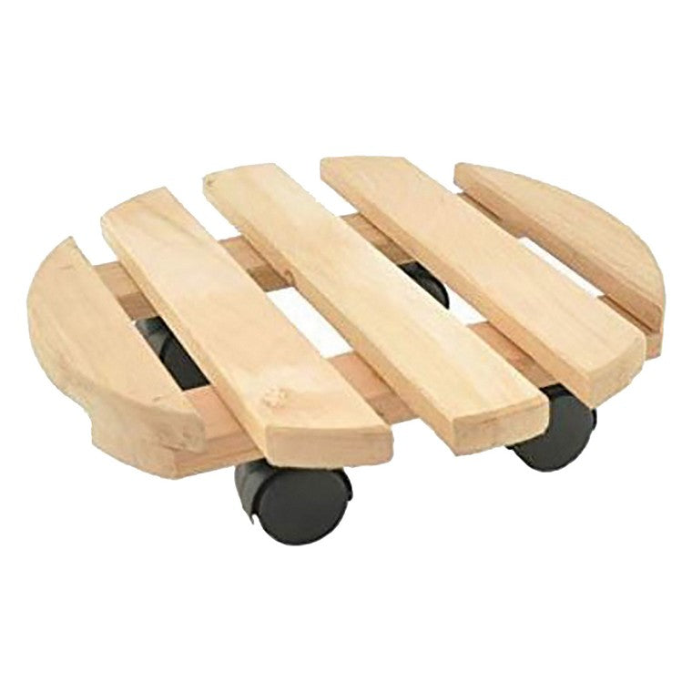 Wood Pot Stand On Wheels, 30cm