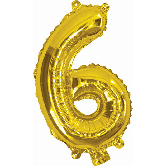 Gold Foil Balloon, 35cm, Number 6